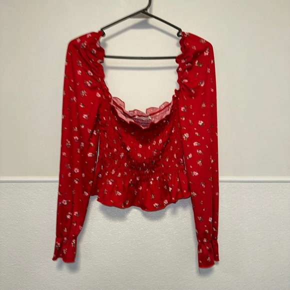 Women's Heart & Hips Floral Smocked Peplum Top Red/Pink Size Medium Boho - Picture 8 of 13